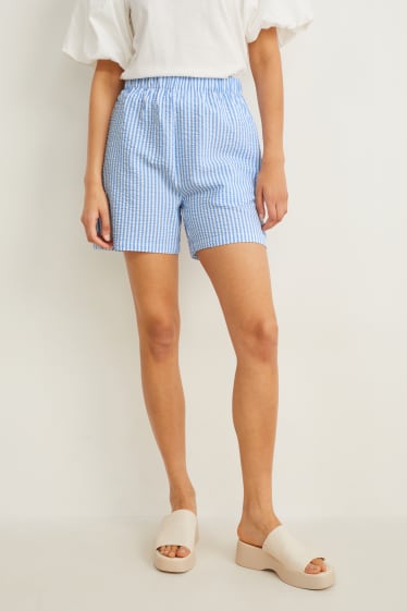 Dames - Short - mid waist - gestreept - wit / lichtblauw