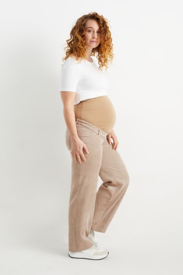 Donna - Pantaloni in velluto premaman - relaxed fit - tortora