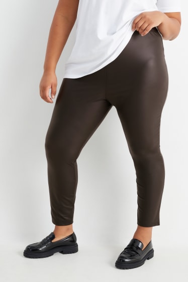 Dona - Leggings - pell sintètica - marró fosc
