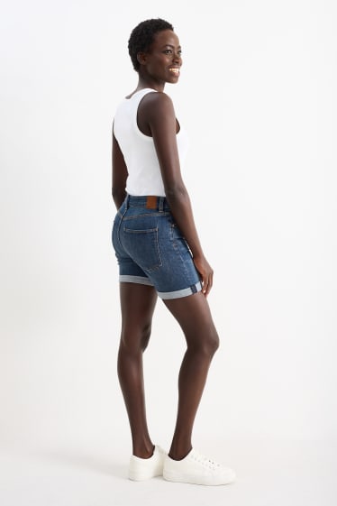 Women - Denim shorts - mid-rise waist - LYCRA® - denim-dark blue