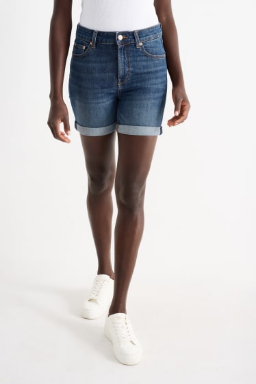 Women - Denim shorts - mid-rise waist - LYCRA® - denim-dark blue