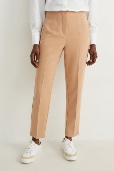 Damen - Stoffhose - High Waist - Tapered Fit - beige