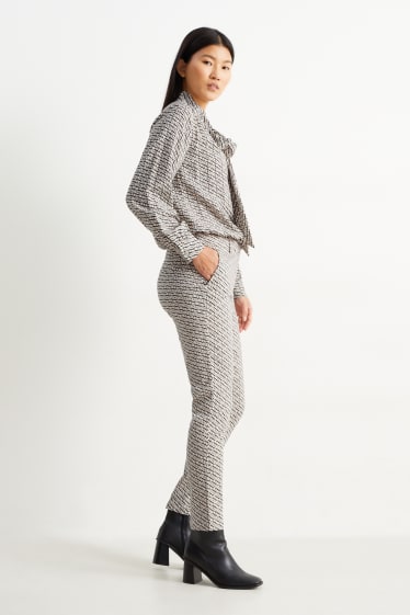 Damen - Stoffhose - Mid Waist - Slim Fit - gemustert - beige