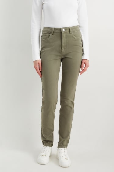 Femmes - Pantalon de toile - high waist - coupe slim - vert