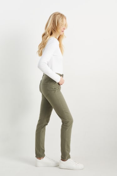 Femmes - Pantalon de toile - high waist - coupe slim - vert