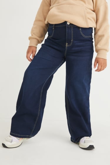 Kinder Mädchen - Extended Sizes - Multipack 2er - Wide Leg Jeans - dunkeljeansblau