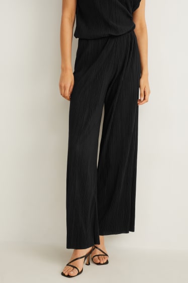 Damen - Plissee-Hose - High Waist - Palazzo - schwarz