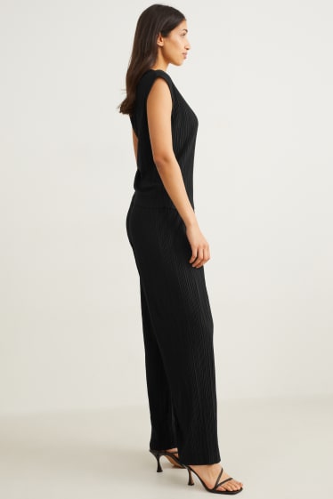 Damen - Plissee-Hose - High Waist - Palazzo - schwarz
