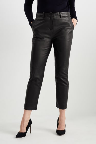 Damen - Lederhose - High Waist - Tapered Fit - schwarz
