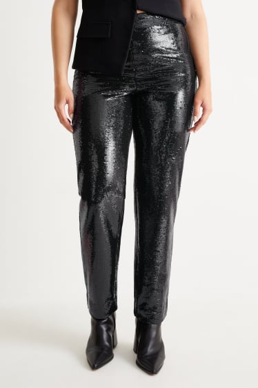 Mujer - Pantalón de lentejuelas - high waist - tapered fit - negro