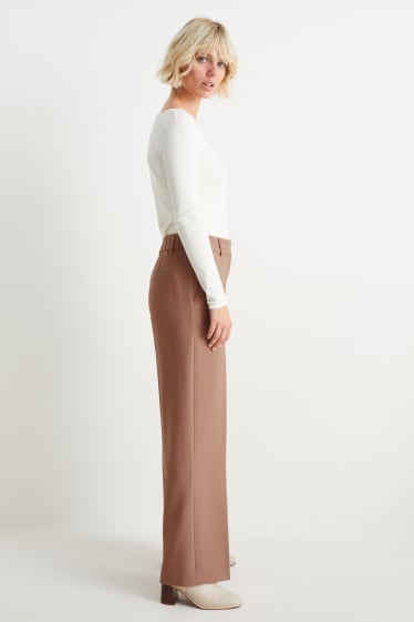 Femmes - Pantalon en toile - high waist - wide leg - marron clair