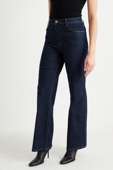 Damen - Wide Leg Jeans - High Waist - dunkeljeansblau
