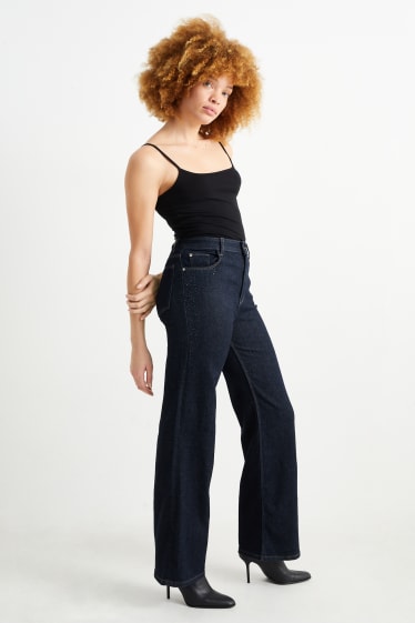 Damen - Wide Leg Jeans - High Waist - dunkeljeansblau