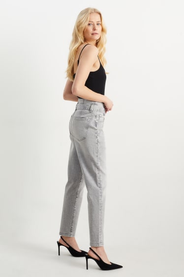 Women - Mom jeans with belt - high waist - denim-light gray