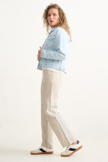 Femei - Pantaloni de in - talie înaltă - straight fit - bej deschis