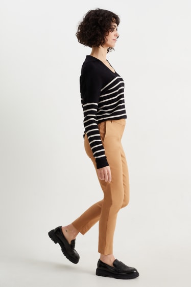 Women - Cloth trousers - mid-rise waist - slim fit - light brown