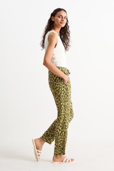 Mujer - Pantalón de tela - mid waist - tapered fit - estampado - verde