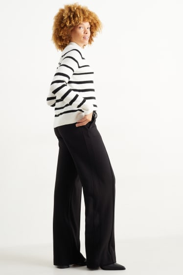 Damen - Jersey-Hose - Wide Leg - schwarz