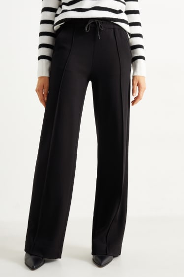 Damen - Jersey-Hose - Wide Leg - schwarz