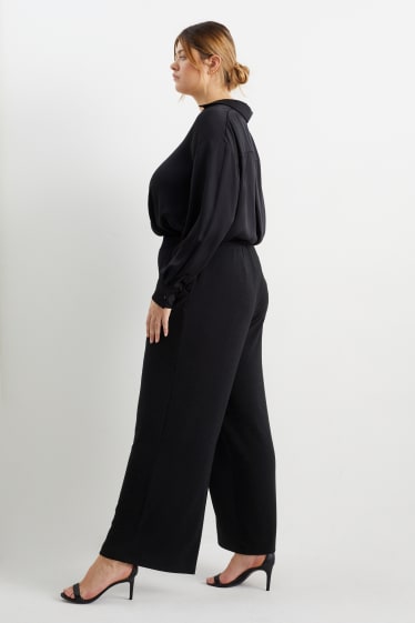 Dámské - Žerzejové kalhoty - wide leg - černá