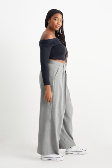 Femmes - Pantalon de toile - mid waist - wide leg - gris