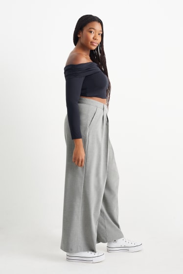 Jóvenes - CLOCKHOUSE - pantalón de tela - mid waist - wide leg - gris