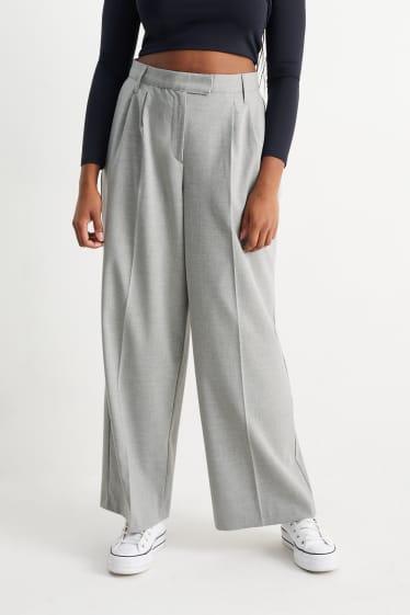 Femmes - Pantalon de toile - mid waist - wide leg - gris