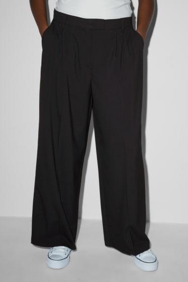 Damen - Stoffhose - Mid Waist - Wide Leg - schwarz