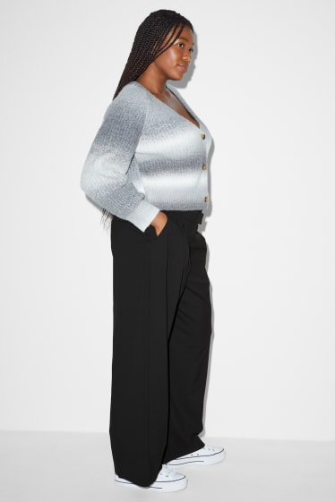 Damen - Stoffhose - Mid Waist - Wide Leg - schwarz