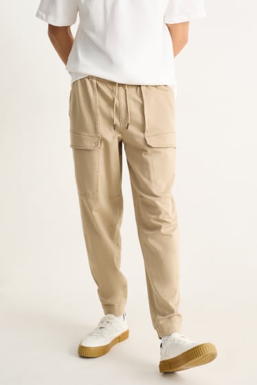 Pánské - Cargo kalhoty - tapered fit - béžová