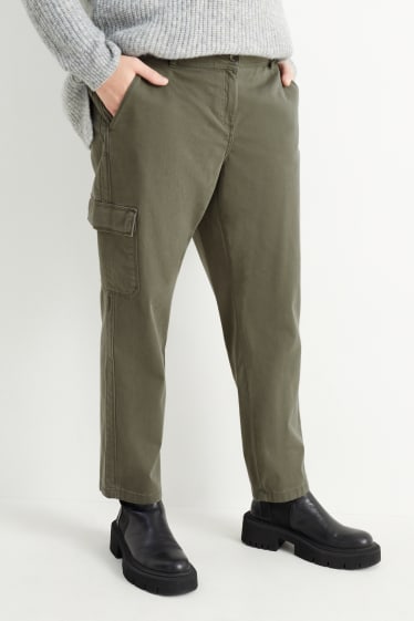 Damen - Cargohose - Mid Waist - Slim Fit - grün
