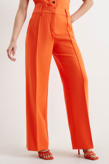 Femmes - Pantalon en toile - high waist - wide leg - orange