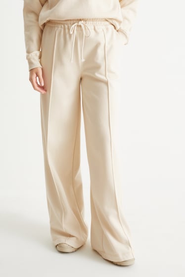 Damen - Jersey-Hose - Mid Waist - Wide Leg - hellbeige