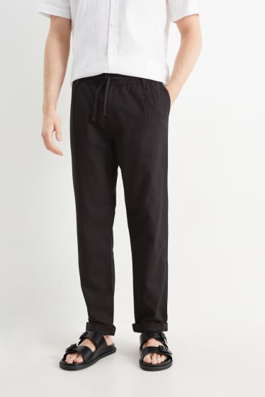 Pánské - Kalhoty chino - tapered fit - lněná směs - černá