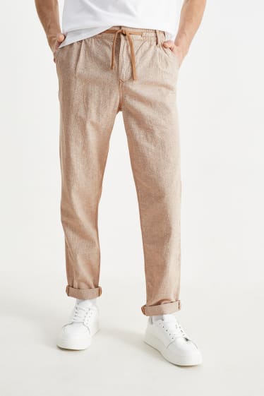 Pánské - Kalhoty chino - tapered fit - lněná směs - světle béžová