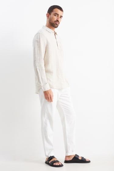 Pánské - Kalhoty chino - tapered fit - lněná směs - bílá