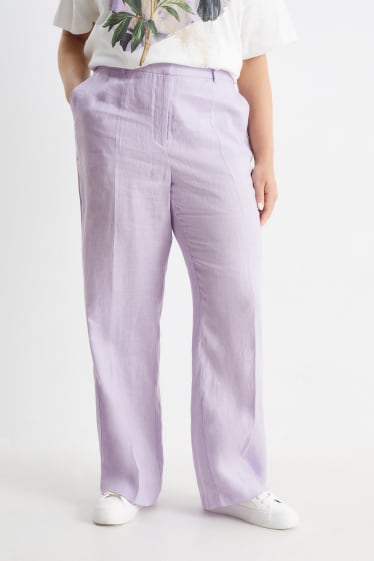 Mujer - Pantalón de lino - mid waist - slim fit - violeta claro