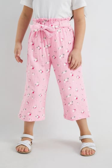 Enfants - Pantalon en mousseline - à fleurs - rose
