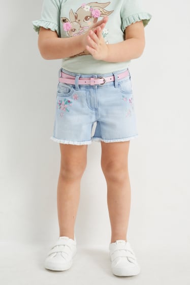 Niñas - Flores - shorts vaqueros con cinturón - vaqueros - azul claro