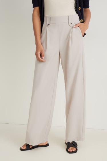 Dames - Pantalon - high waist - wide leg - crèmekleurig