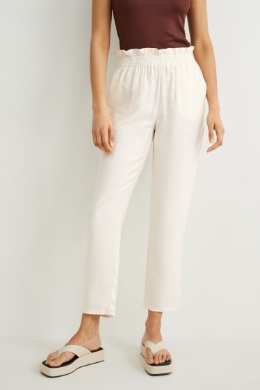 Women - Cloth trousers - mid-rise waist - relaxed fit - cremewhite