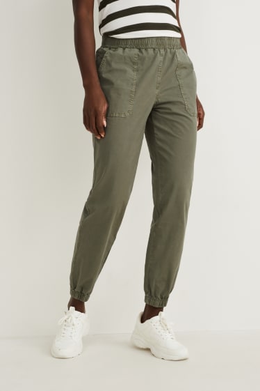 Femmes - Pantalon de toile - mid waist - tapered fit - kaki