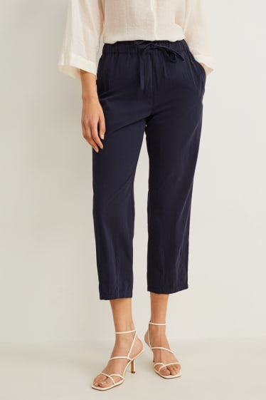 Femmes - Pantalon en toile - high waist - boyfriend - bleu foncé