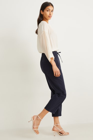 Femmes - Pantalon en toile - high waist - boyfriend - bleu foncé