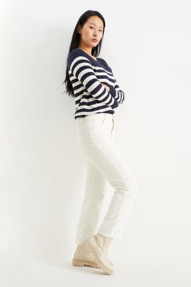 Femmes - Pantalon de velours - high waist - straight fit - blanc crème