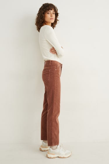 Damen - Cordhose - High Waist - Straight Fit - braun