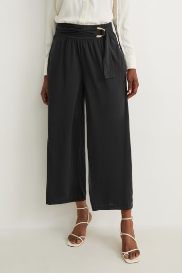 Damen - Jersey-Hose - Wide Leg - dunkelgrau