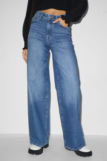 Women - CLOCKHOUSE - wide leg jeans - high waist - blue denim