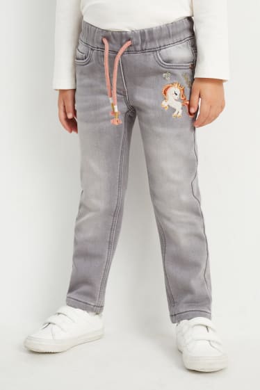 Children Girls - Unicorn - skinny jeans - thermal jeans - denim-light gray