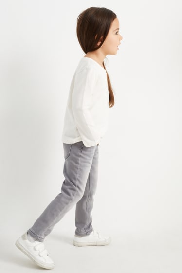 Children Girls - Unicorn - skinny jeans - thermal jeans - denim-light gray